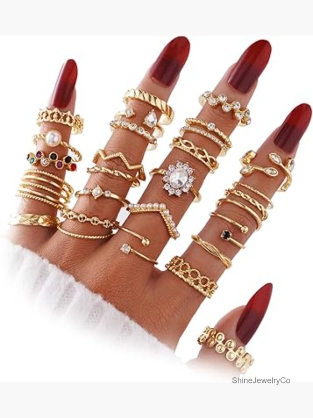 Vintage Stackable Knuckle Rings Set - 28 Pcs Dainty CZ Crystal Midi Rings